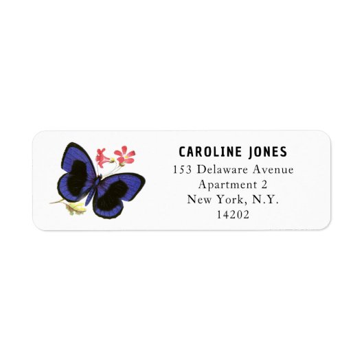 Elegant Blue Butterfly  retouradres Etiket (Voorkant)