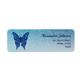 Elegant Blue Butterfly Return Address Etiket