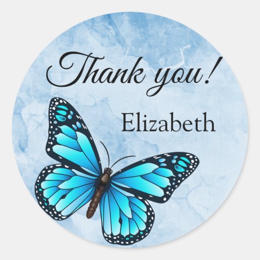 Elegant Blue Butterfly Ronde Sticker (Voorkant)