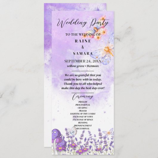 Elegant Blue Butterfly Rustic Waterverf Wedding Menu (Voorkant / Achterkant)