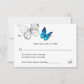 Elegant Blue Butterfly Rustic Waterverf Wedding RSVP Kaartje (Voorkant)
