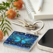 Elegant Blue Butterfly Sleutelhanger (Voorkant Rechts)