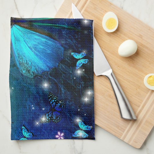 Elegant Blue Butterfly Theedoek (Quarter Fold)