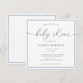 Elegant Blue Calligraphy Baby shower Invitation Kaart (Voorkant / Achterkant)