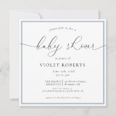 Elegant Blue Calligraphy Baby shower Invitation Kaart (Voorkant)