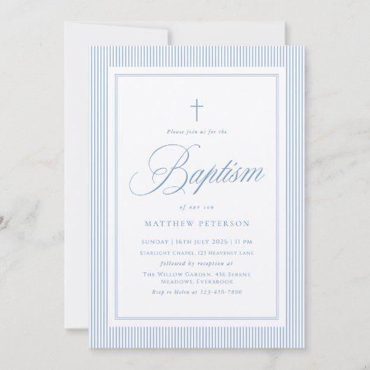 Elegant Blue Calligraphy Baptism Kaart (Voorkant)