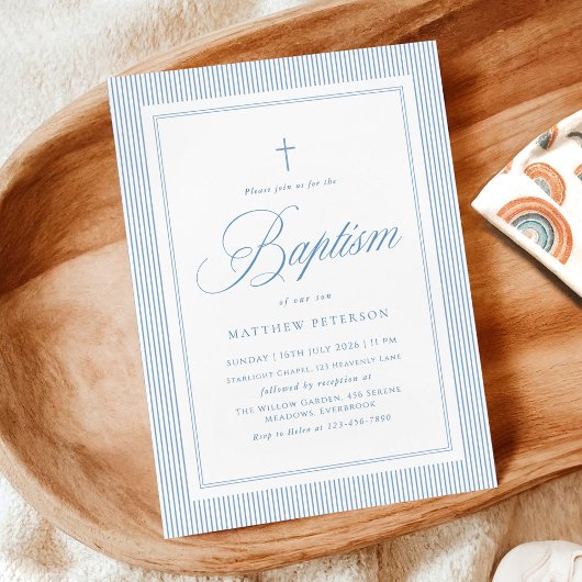 Elegant Blue Calligraphy Baptism Kaart