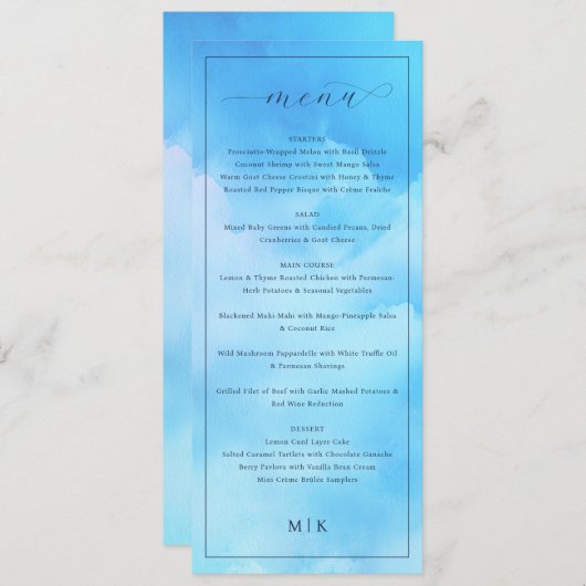 Elegant Blue Calligraphy Menu (Voorkant / Achterkant)