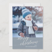 Elegant Blue Calligraphy Merry kerstfoto Feestdagenkaart (Voorkant)