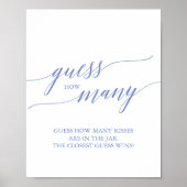 Elegant Blue Calligraphy raden hoeveel kisses Poster (Voorkant)