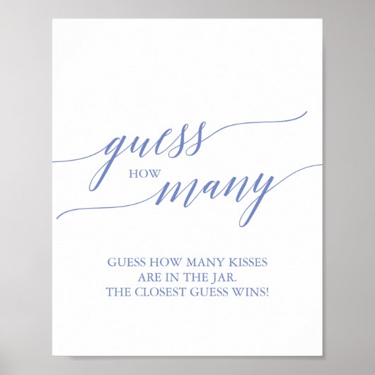 Elegant Blue Calligraphy raden hoeveel kisses Poster (Voorkant)