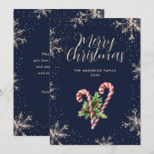 Elegant Blue Candy Canes Snowflakes Christmas Card Feestdagenkaart (Voorkant / Achterkant)