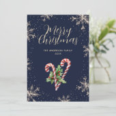 Elegant Blue Candy Canes Snowflakes Christmas Card Feestdagenkaart (Staand voorkant)