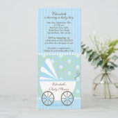 Elegant Blue Carriage Boy Baby shower Invitation Kaart (Staand voorkant)