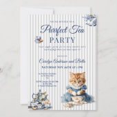 Elegant Blue Cat Party Invitation Template Kaart (Voorkant)