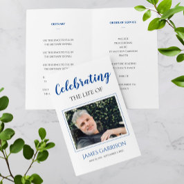 Elegant Blue Celebration of Life Memorial Programm Flyer