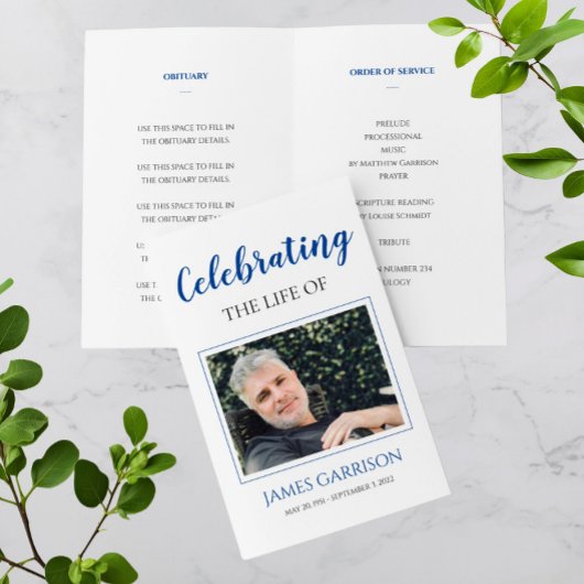 Elegant Blue Celebration of Life Memorial Programm Flyer
