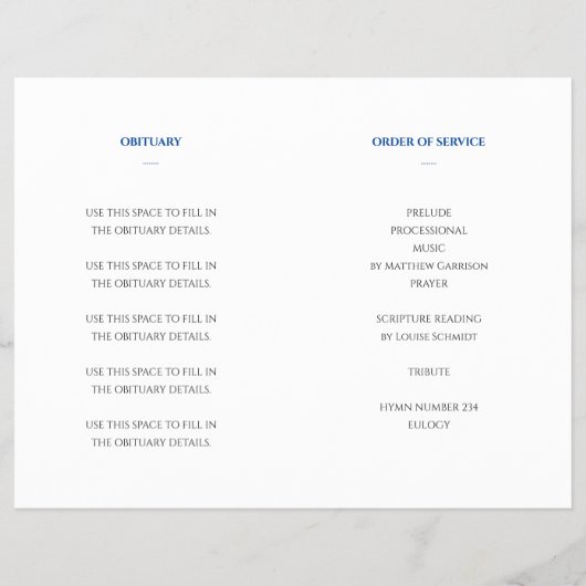 Elegant Blue Celebration of Life Memorial Programm Flyer (Achterkant)