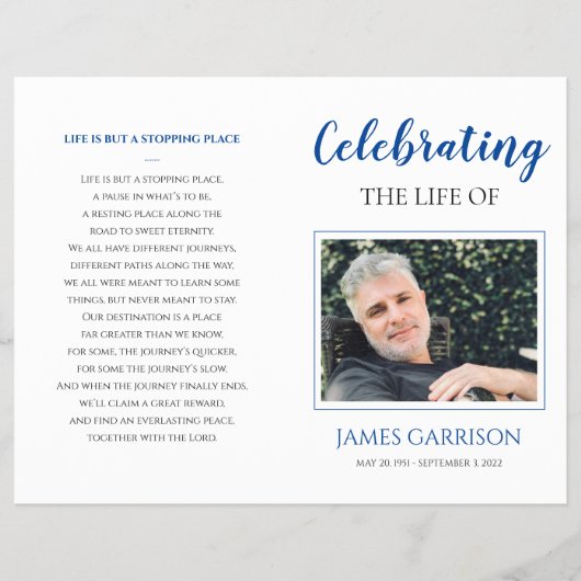 Elegant Blue Celebration of Life Memorial Programm Flyer (Voorkant)