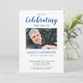 Elegant Blue Celebration of Life Photo Kaart (Staand voorkant)