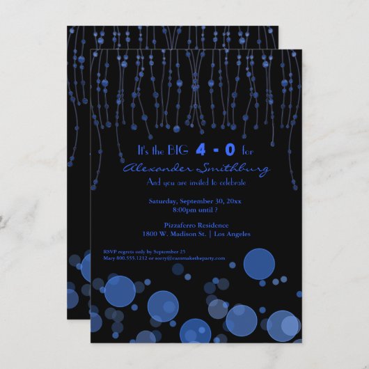 Elegant Blue Chains Birthday Party Invite Kaart (Voorkant / Achterkant)