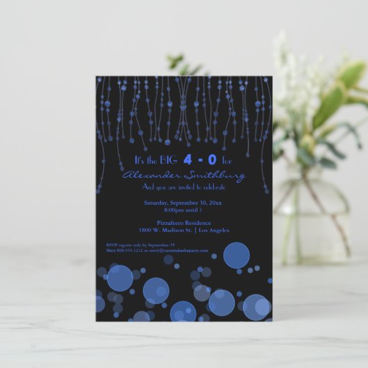 Elegant Blue Chains Birthday Party Invite Kaart (Staand voorkant)