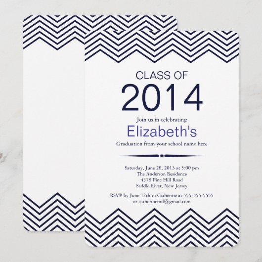 Elegant Blue Chevron Graduation Party Invitation Kaart (Voorkant / Achterkant)