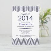 Elegant Blue Chevron Graduation Party Invitation Kaart (Staand voorkant)