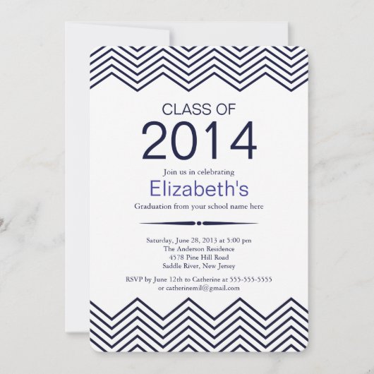 Elegant Blue Chevron Graduation Party Invitation Kaart (Voorkant)