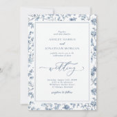 Elegant Blue Chinoiserie All in One Wedding Kaart (Voorkant)