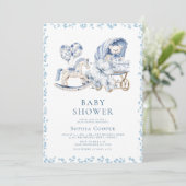 Elegant Blue Chinoiserie Boy Baby shower Kaart (Staand voorkant)