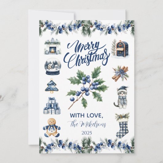 Elegant Blue Chinoiserie Christmas Feestdagenkaart (Voorkant)