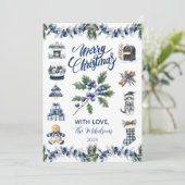 Elegant Blue Chinoiserie Christmas Feestdagenkaart (Staand voorkant)