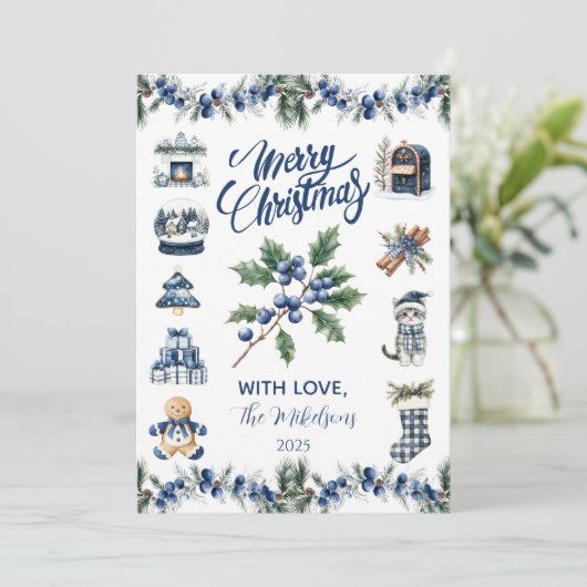 Elegant Blue Chinoiserie Christmas Feestdagenkaart (Staand voorkant)