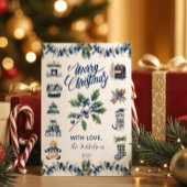 Elegant Blue Chinoiserie Christmas Feestdagenkaart