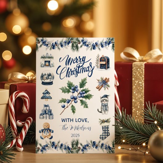 Elegant Blue Chinoiserie Christmas Feestdagenkaart