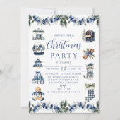 Elegant Blue Chinoiserie Christmas Kaart (Voorkant)