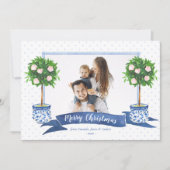 Elegant Blue Chinoiserie Christmas Tree Photo Hol Feestdagenkaart (Voorkant)