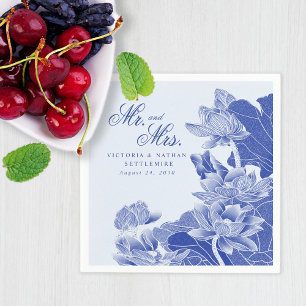 Elegant Blue Chinoiserie en mevrouw Floral Wedding Servet