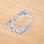 Elegant Blue Chinoiserie Floral Botanical Wedding Acryl Uitnodigingen (Laagn)