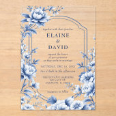 Elegant Blue Chinoiserie Floral Botanical Wedding Acryl Uitnodigingen (Voorkant)