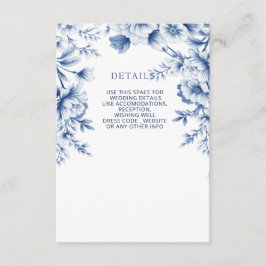 Elegant Blue Chinoiserie Floral Botanical Wedding Informatiekaartje