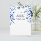 Elegant Blue Chinoiserie Floral Botanical Wedding Informatiekaartje (Staand voorkant)