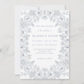 Elegant Blue Chinoiserie Floral Botanical Wedding Kaart (Voorkant)