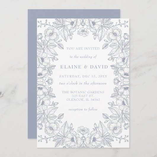 Elegant Blue Chinoiserie Floral Botanical Wedding Kaart (Voorkant / Achterkant)