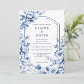 Elegant Blue Chinoiserie Floral Botanical Wedding Kaart (Staand voorkant)