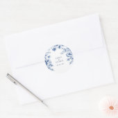 Elegant Blue Chinoiserie Floral Botanical Wedding Ronde Sticker (Envelop)