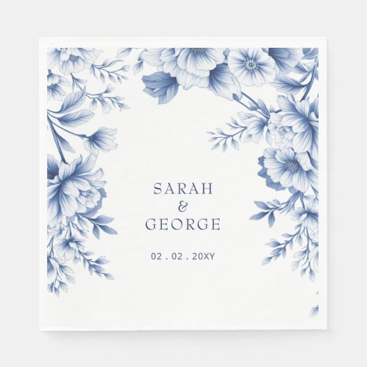 Elegant Blue Chinoiserie Floral Botanical Wedding Servet (Voorkant)