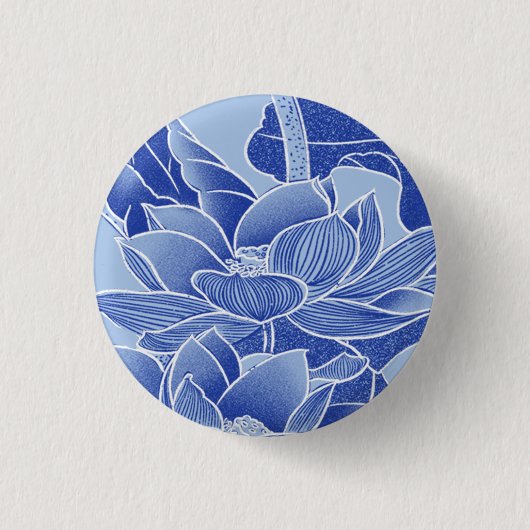 Elegant Blue Chinoiserie Floral Lotus Mandala Ronde Button 3,2 Cm (Voorkant)