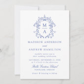 Elegant Blue Chinoiserie Floral Photo Wedding Kaart (Voorkant)